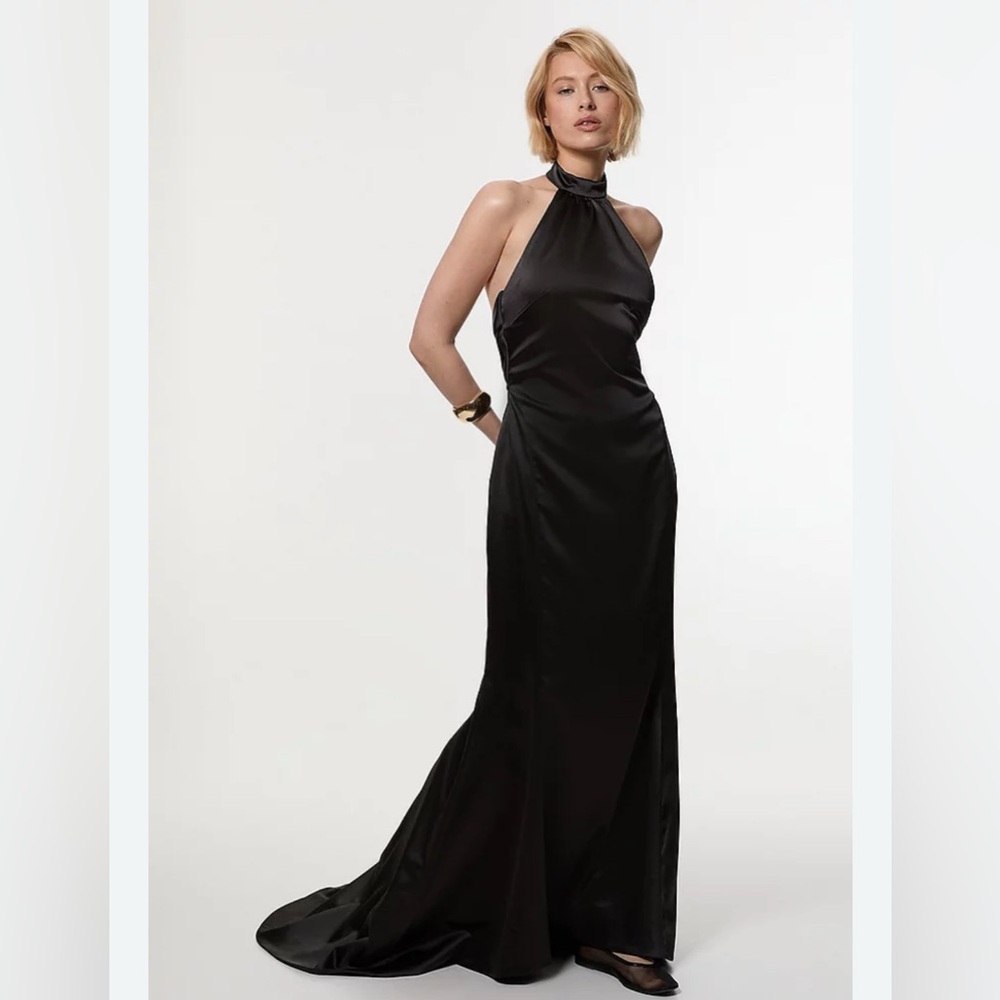 Elegant Black Halter Neck Dress